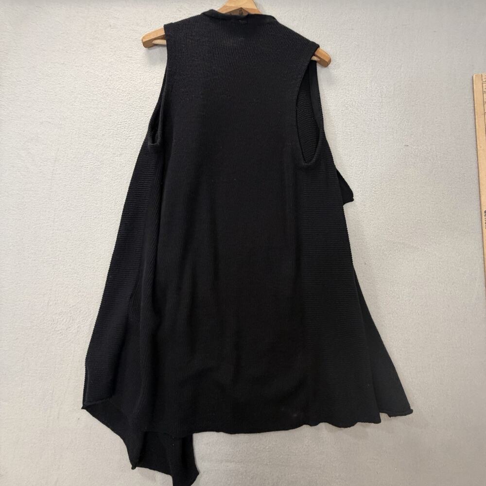Eileen Fisher Vest L Black Wool Italian Yarn Waterfall Open Front Long Cardigan - Picture 7 of 9